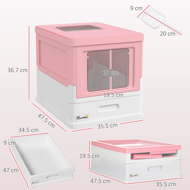 Hooded Cat Litter Box, Portable Pet Toilet, with Scoop, Front Entry - Pink