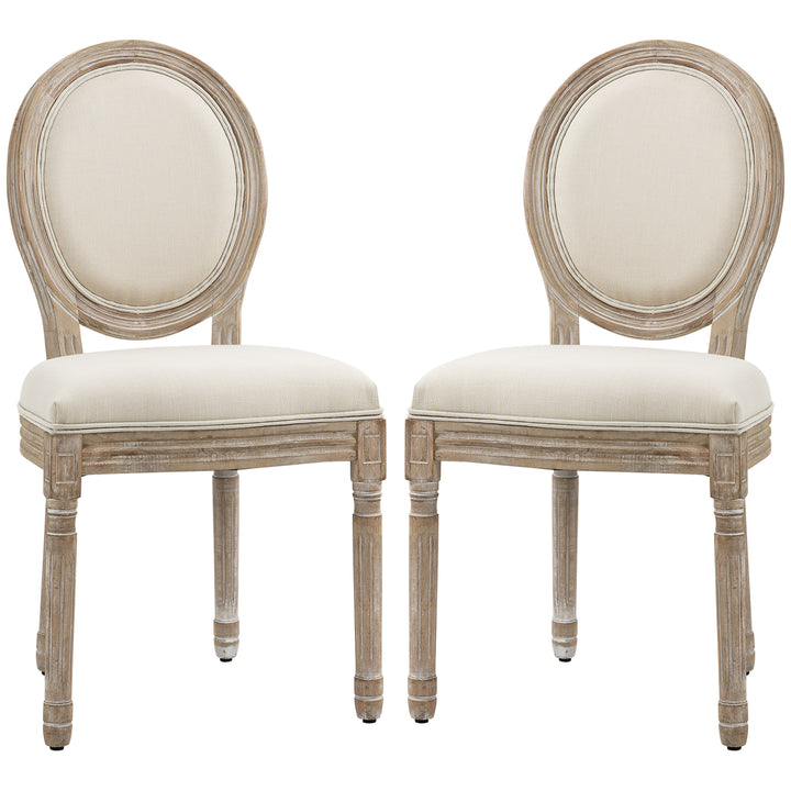 HOMCOM Dining Chairs Set of 2, French-Style Kitchen Chairs, Armless Accent Chairs with Backrest and Linen-Touch Upholstery, Cream | Aosom UK