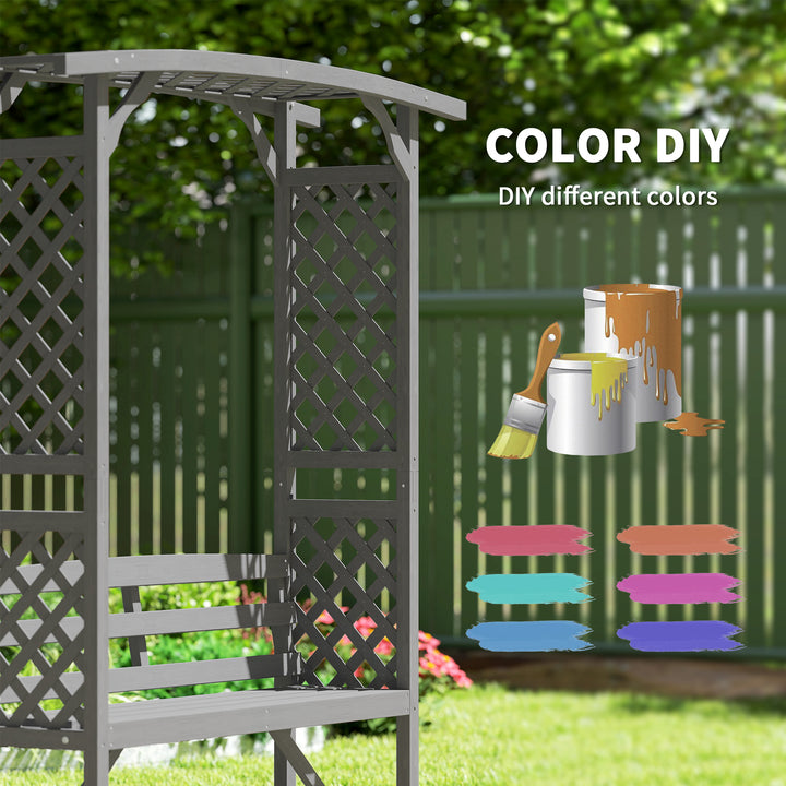 Garden Bench, Wooden Garden Arbour with Seat for Vines/Climbing Plants, Grey