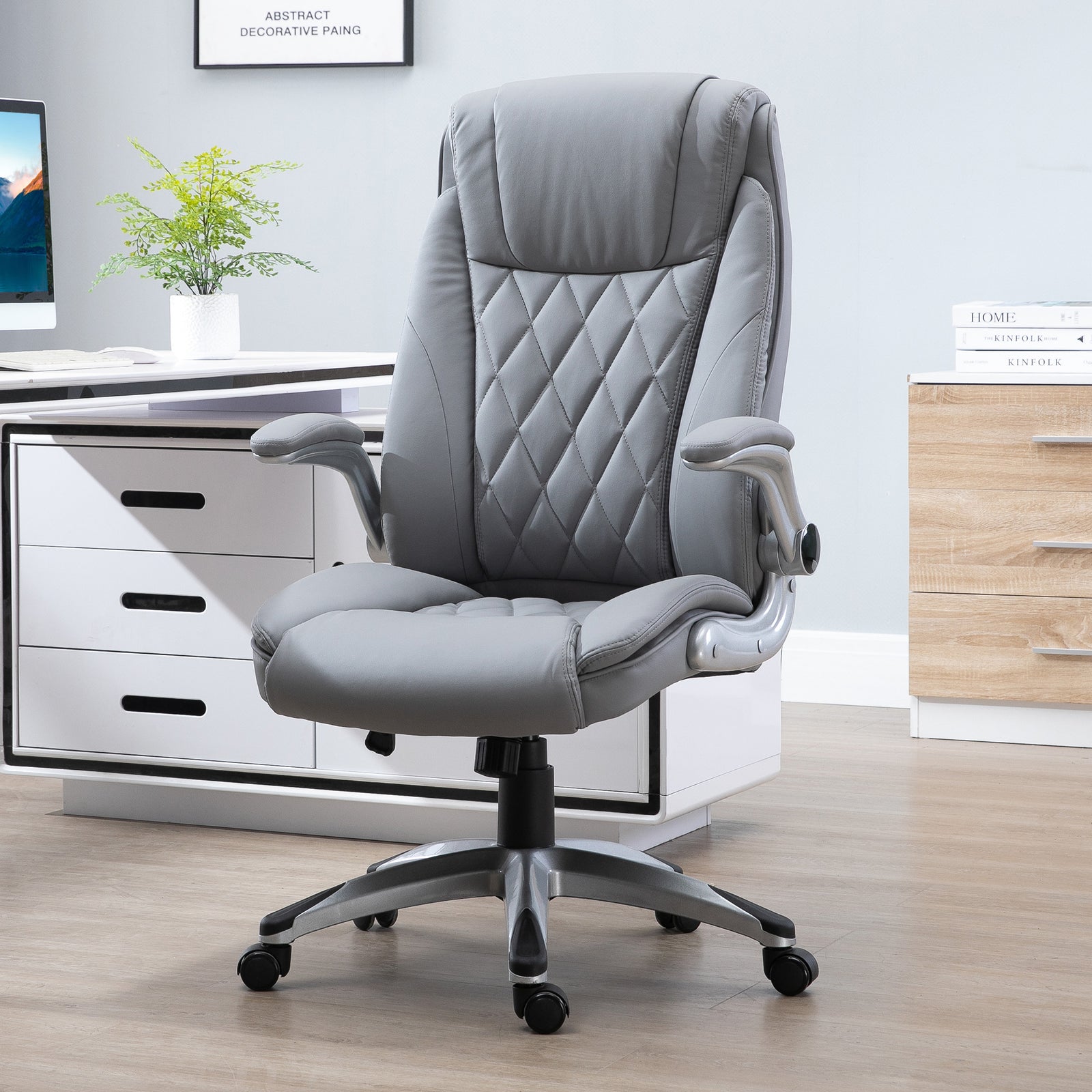 Faux Leather Executive Swivel Office Chair - Grey