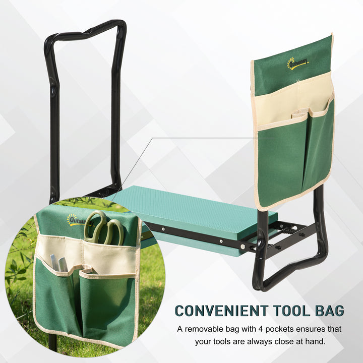 MCL Steel Frame Padded Garden Kneeler, with Tool Bag - Green