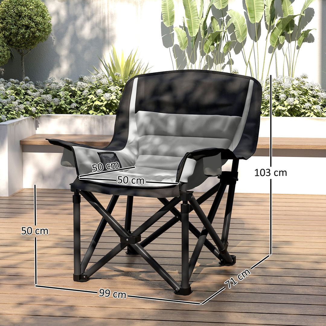 Portable Padded Camping Chair, with Bag - Black/Grey