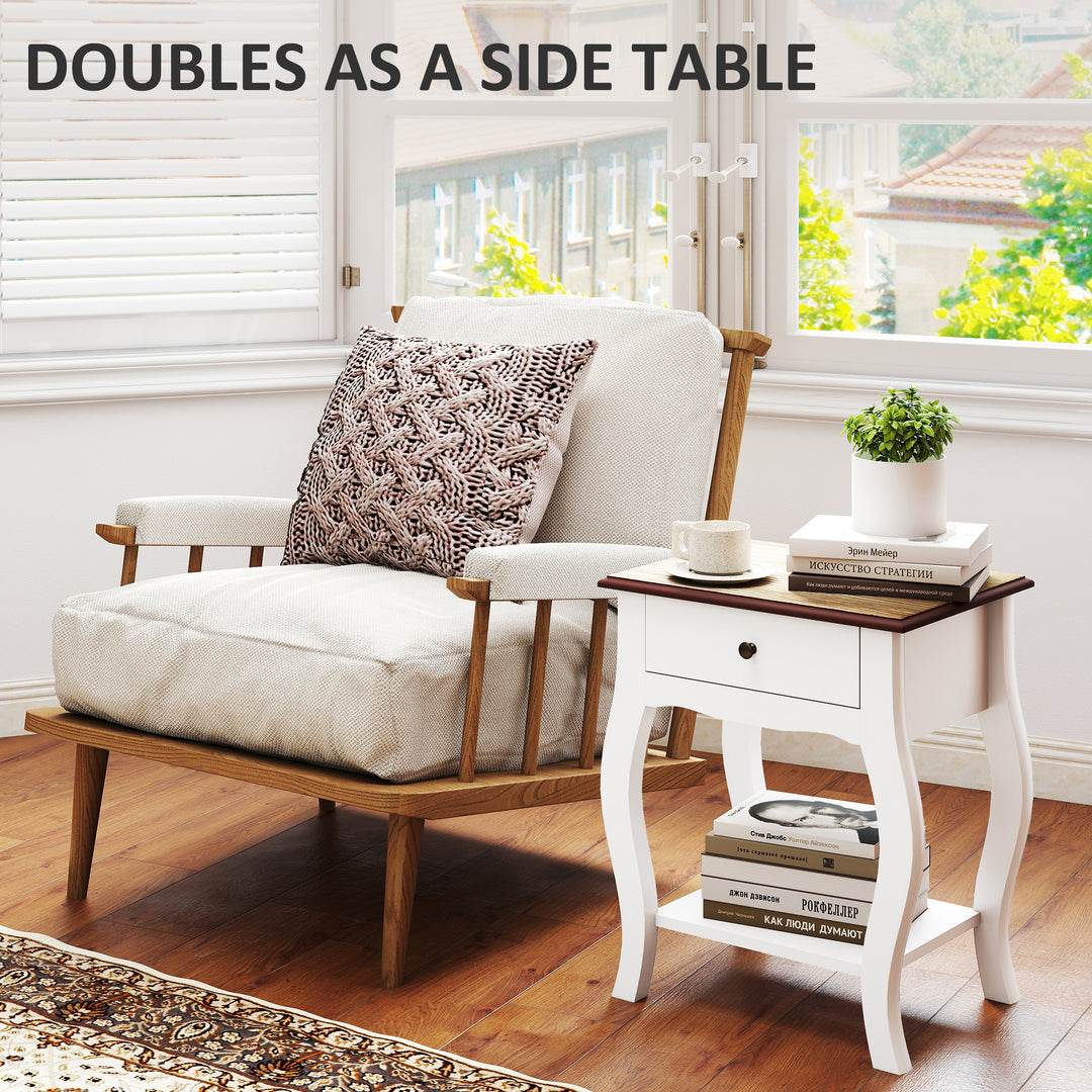 2pcs Bedside Tables with Drawer, French Style Bedside Cabinets with Open Shelf for Bedroom, Living Room, White