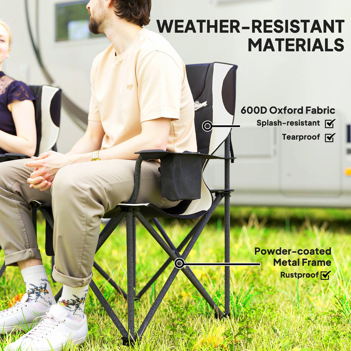 Set of 2 Folding Camping Chairs, Padded Camping Chairs with Adjustable Armrests, Portable & Lightweight Folding Camp Chair with Cooler Bag, Cup Holder and Side Pockets, Black