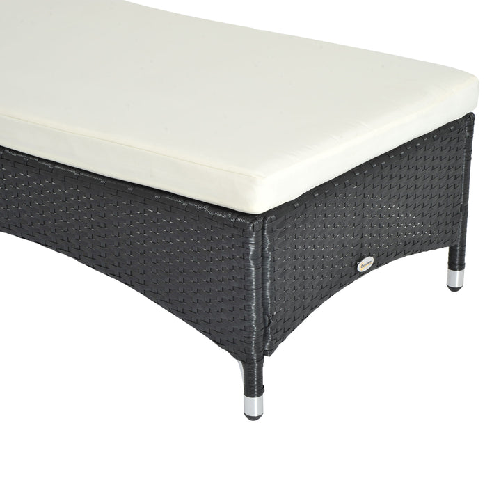 MCL Rattan Sun Lounger, Garden Lounger Recliner with Wheels and Adjustable Backrest, Outdoor Reclining Sunbed Garden Chair with Cushion and Headrest for Patio, Beach, Terrace, Black