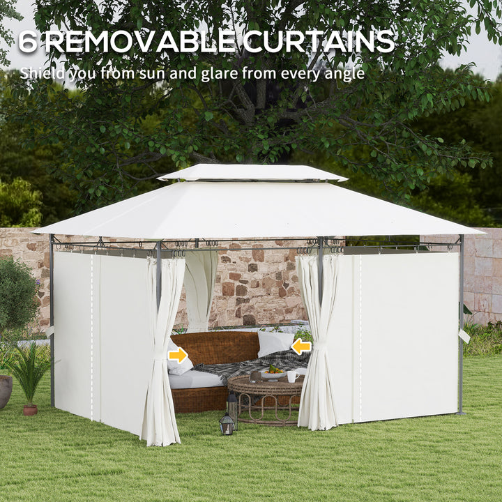 3 x 4m Metal Frame, Two-Tier Roof Gazebo - Cream White