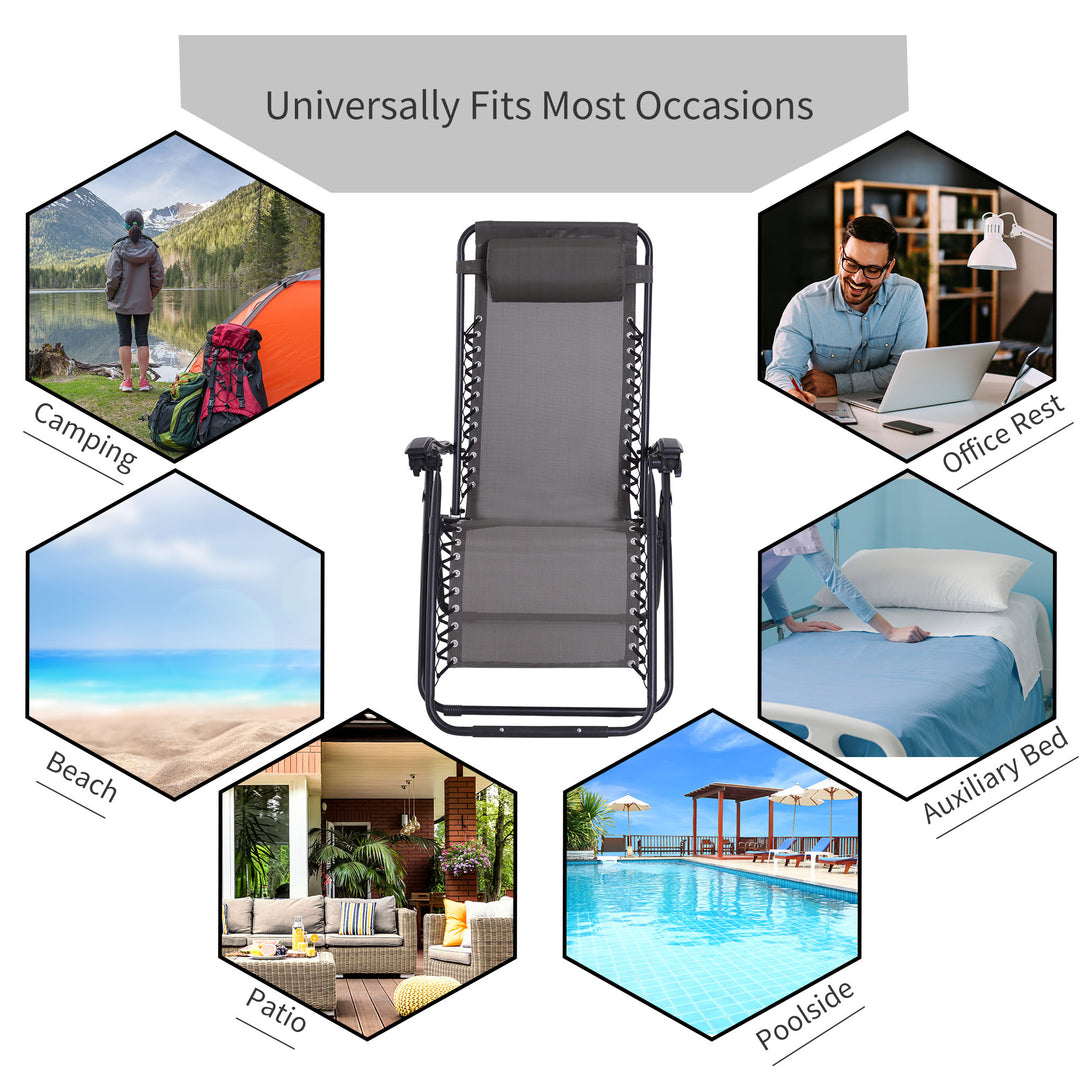Zero Gravity Chair Metal Frame Texteline Armchair Outdoor Folding and Reclining Sun Lounger with Head Pillow for Patio Decking Gardens Camping, Grey