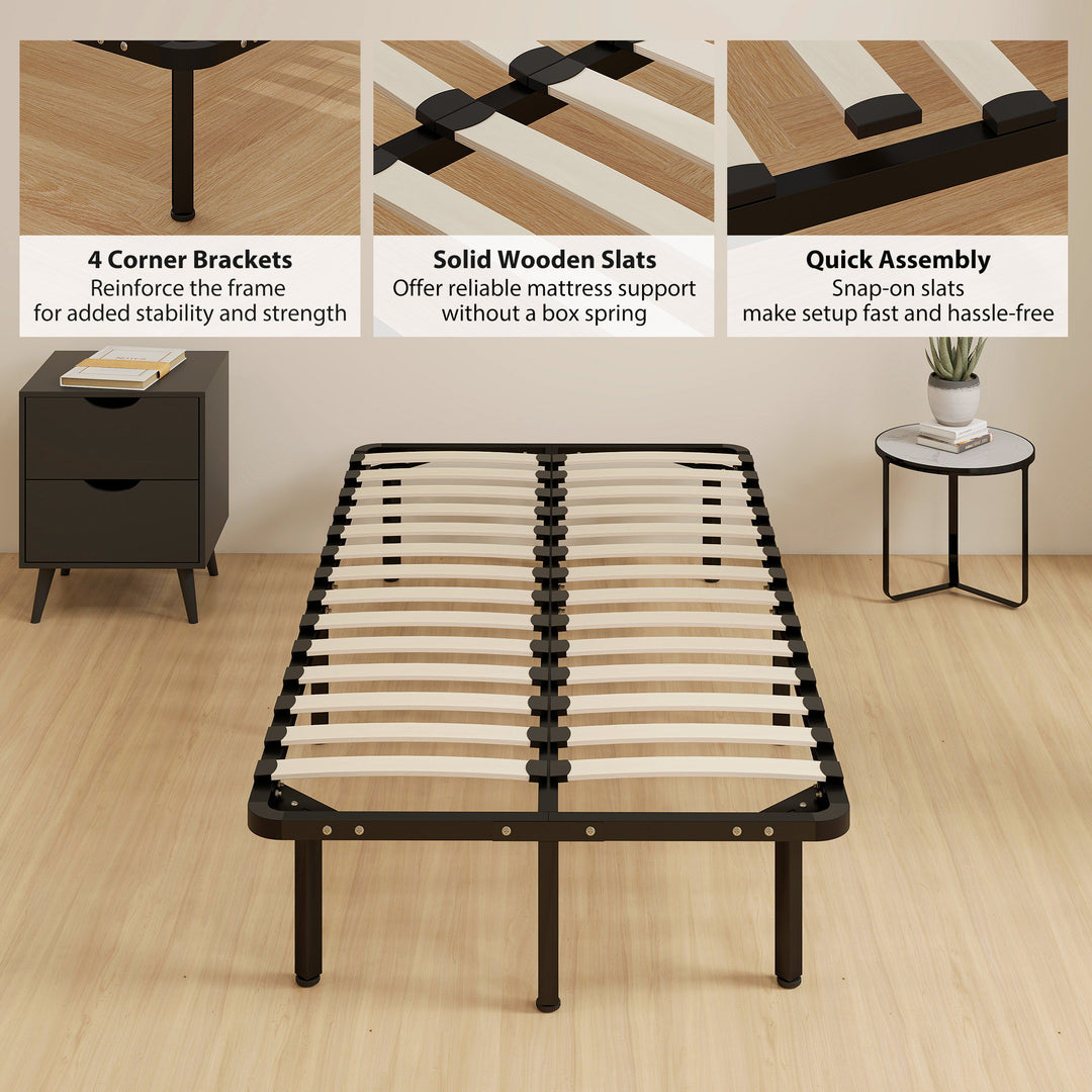 3ft Single Bed Frame, Metal Platform Bed Frame with 2 x 14 Wood Slats,