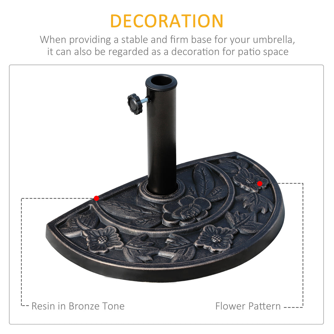 9kg Resin Parasol Base, Half Round Umbrella Stand with Floral Design for Garden, Outdoor, Suitable Umbrella Rod: Φ3.8cm, Φ4.8cm, Bronze Tone