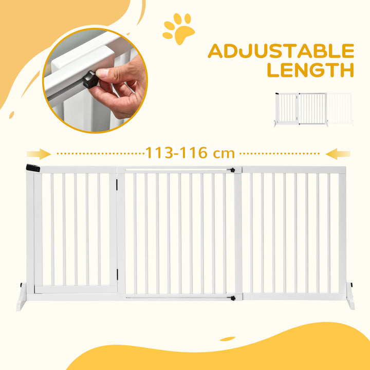 Wooden Dog Gate, Dog Fence Indoor, Freestanding Dog Barrier, Adjustable Lockable Fence with 3 Panels, 71H x 113-166W cm, White