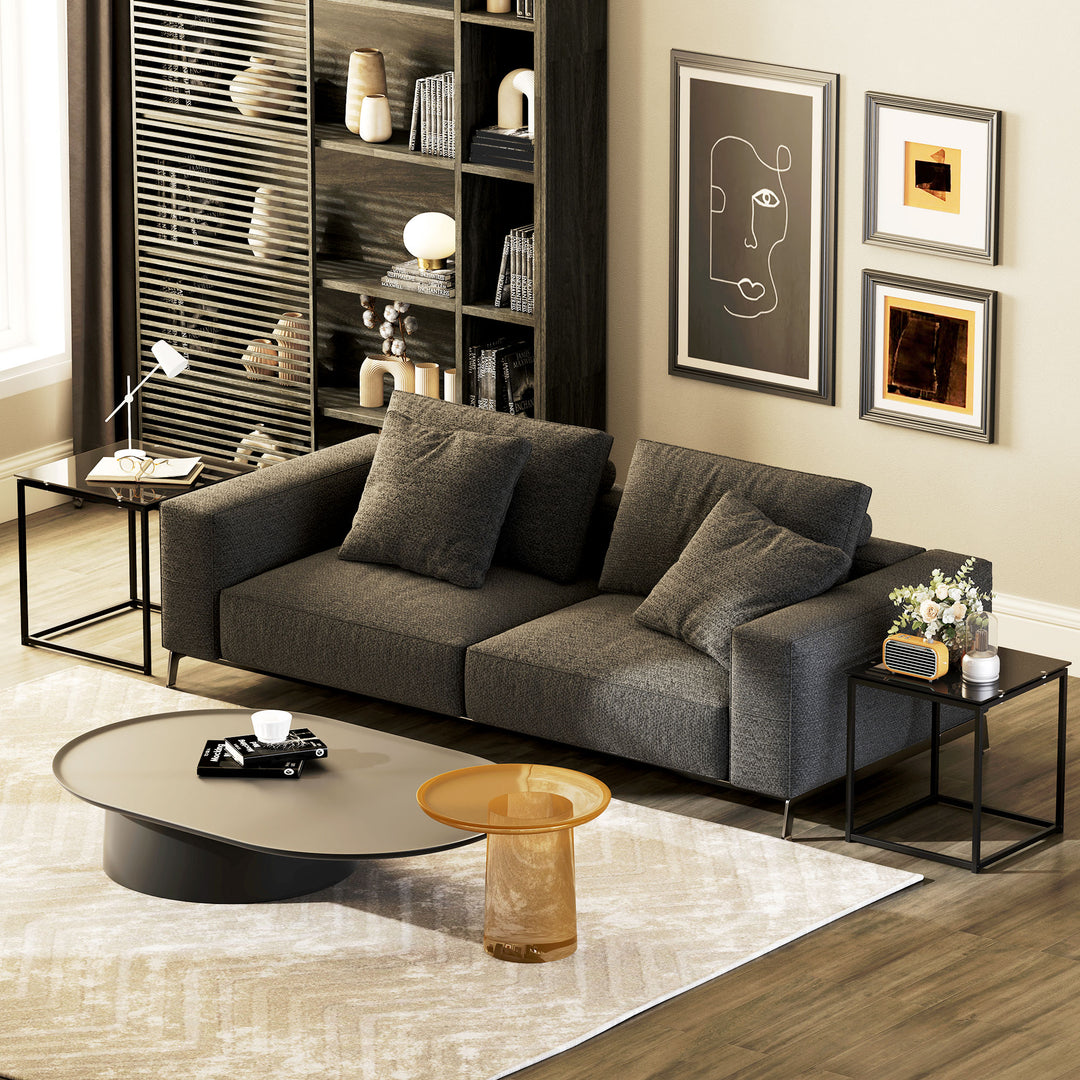 Nest of Tables, Set of 2 Coffee Table, Side Tables with Tempered Glass Desktop and Metal Frame for Living Room, Bedroom, Office, Black