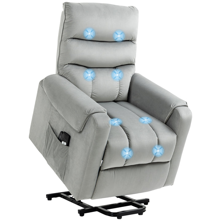 HOMCOM Vibration Massage Rise and Recliner Chair, Electric Power Lift Recliner with Remote Control and Side Pocket, Grey