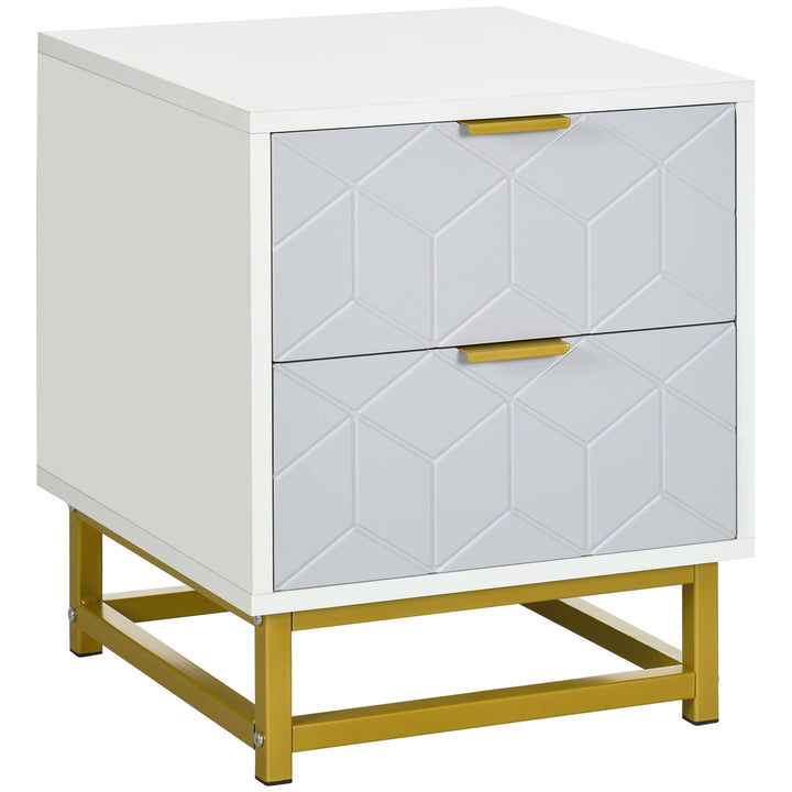 MCL Bedside Table with 2 Drawers, Side Table, Bedside Cabinet with Steel Frame for Living Room, Bedroom, Grey and White