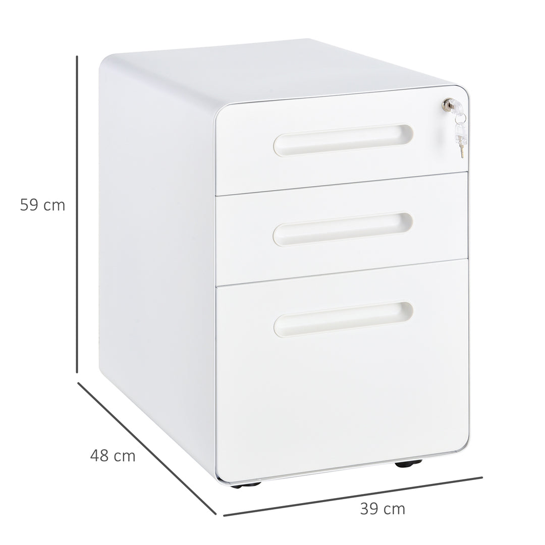 Lockable File Cabinet with 3 Drawers, Vertical Office Drawer for A4, Letter, Legal Size, Anti-tilt Design, Pre-Assembled Body, White