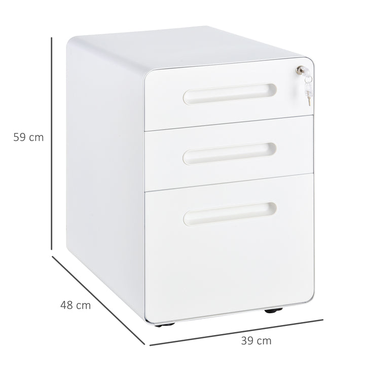 Lockable File Cabinet with 3 Drawers, Vertical Office Drawer for A4, Letter, Legal Size, Anti-tilt Design, Pre-Assembled Body, White