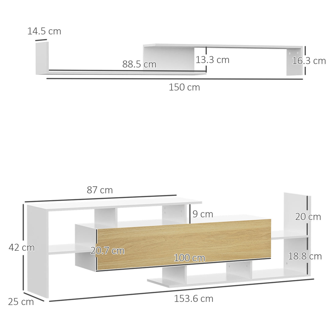 TV Cabinet with Wall Shelf for Wall-Mounted 65" TVs or Standing 40" TVs - White and Natural
