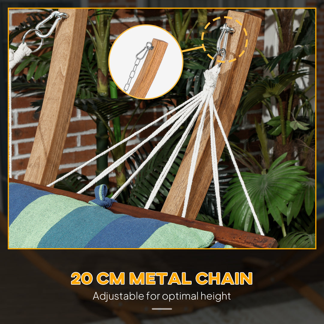 Outdoor Hammock with Stand, Garden Hammock with Triple-Head Eucalyptus Wood Arc Frame, 1 Person Cotton Bed and Head Pillow, Freestanding Garden Swing Bed for Patio, Blue Stripe