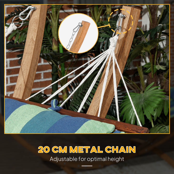 Outdoor Hammock with Stand, Garden Hammock with Triple-Head Eucalyptus Wood Arc Frame, 1 Person Cotton Bed and Head Pillow, Freestanding Garden Swing Bed for Patio, Blue Stripe