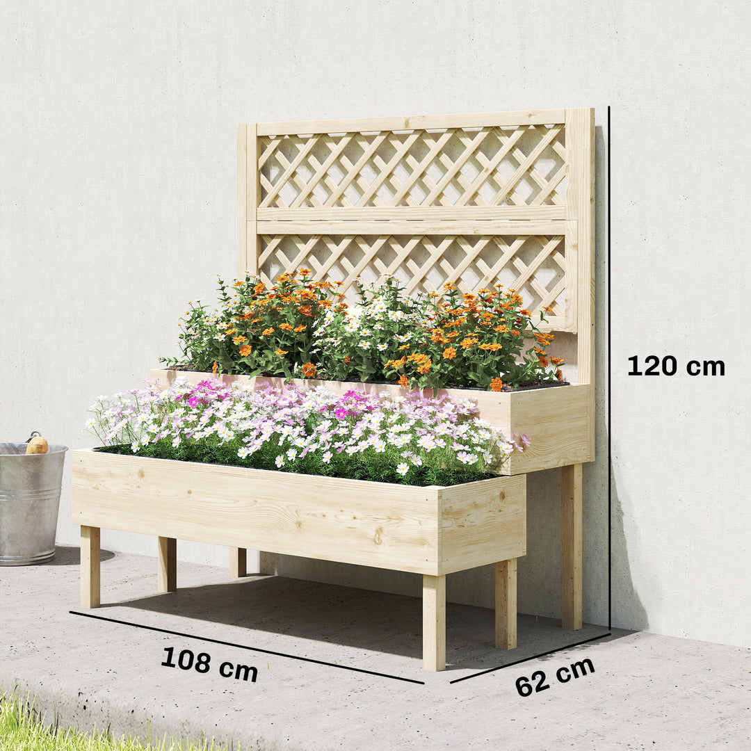 Raised Garden Bed 2-Tier Stepped Design Planter Box with Trellis for C