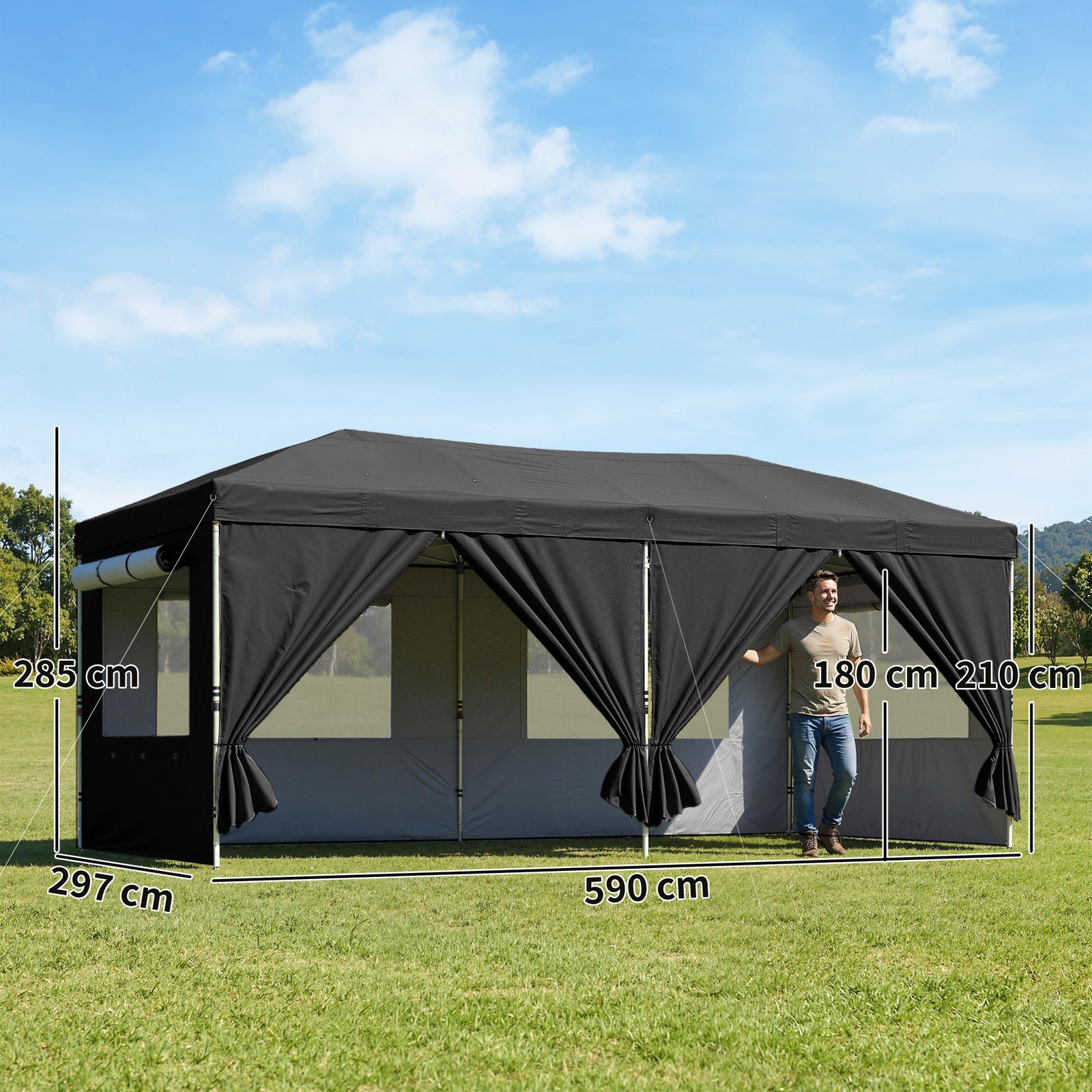 3 x 6 m Pop Up Canopy with UV50+ Protection Garden Gazebo with 6 Sidew