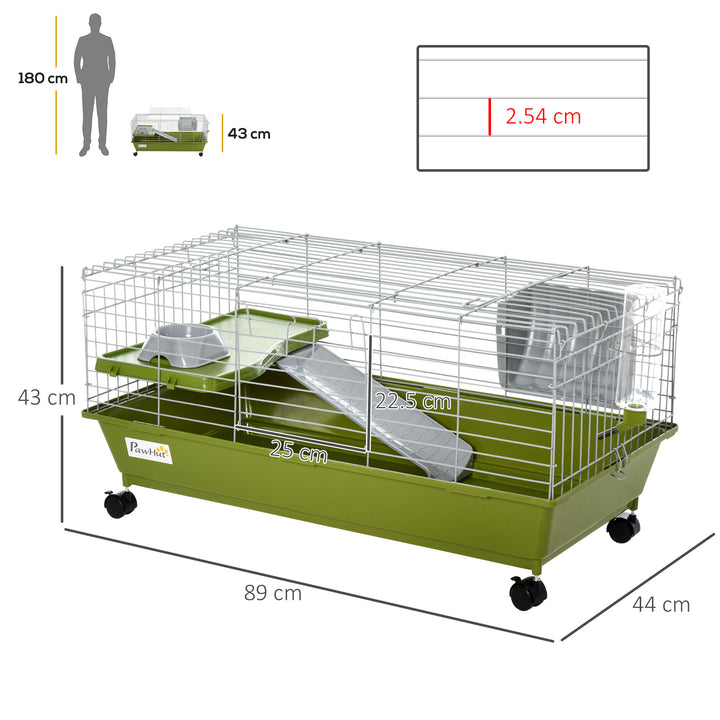 PawHut Small Animal Cage, 35" Chinchilla Guinea Pig Hutch, Includes Platform, Ramp, Dish, Wheels, Water Bottle | Aosom UK