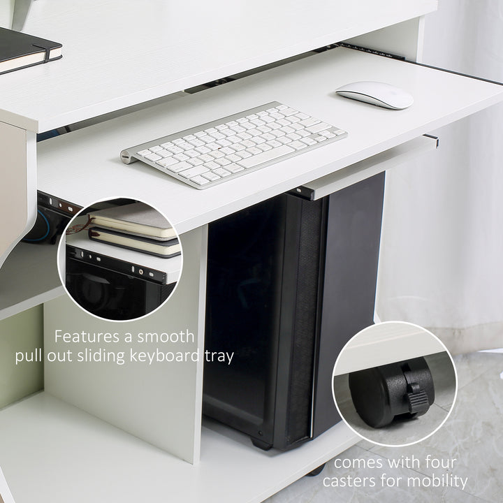 MCL Multi-Storage Compact Work Desk, with Wheels - White