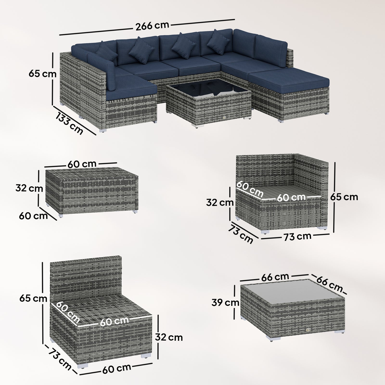 8 Pieces PE Rattan Corner Sofa Set, Outdoor Garden Furniture Set, Pati