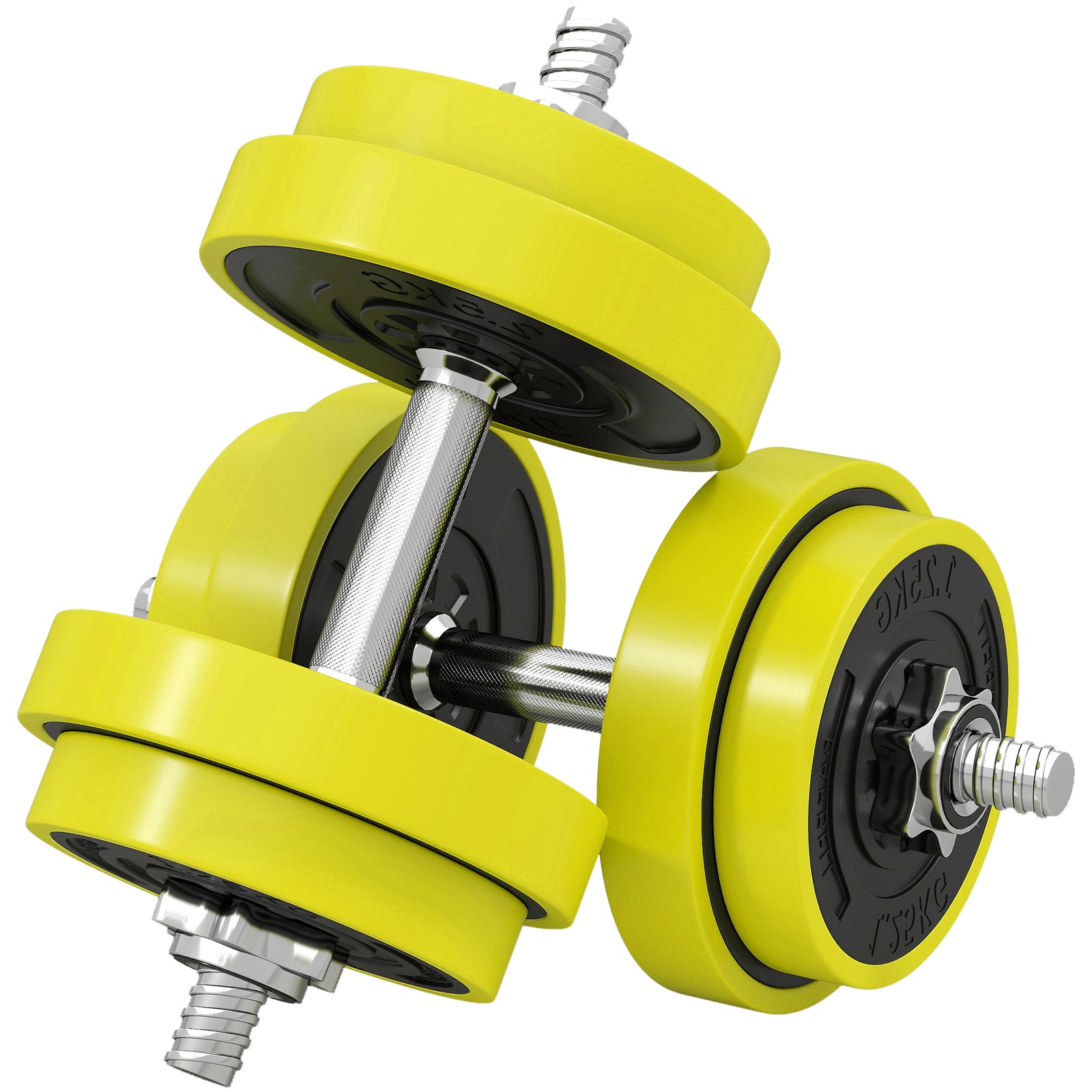 20KGS 2-In-1 Dumbbell & Barbell Adjustable Set Strength Muscle Exercise Fitness Plate Bar Clamp Rod Home Gym Sports Area, Yellow
