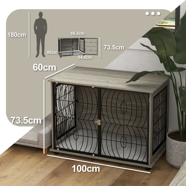 PawHut 37" Indoor Dog Crate Furniture End Table w/ Plush Washable Cushion, Lockable Door, for Large Size Dogs | Aosom UK