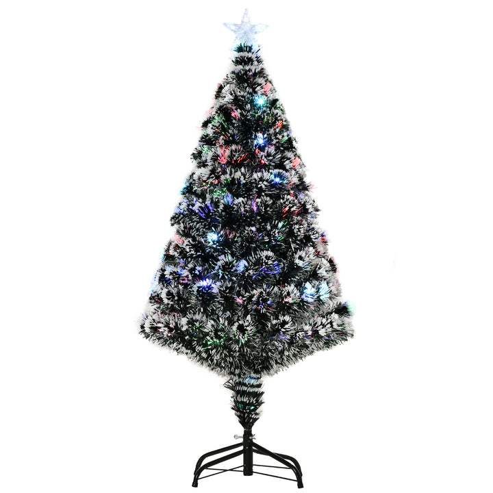 MCL 4ft Artificial Prelit Christmas Tree, Snow Xmas Tree with Colourful LED Lighting Fiber Optics, Green White