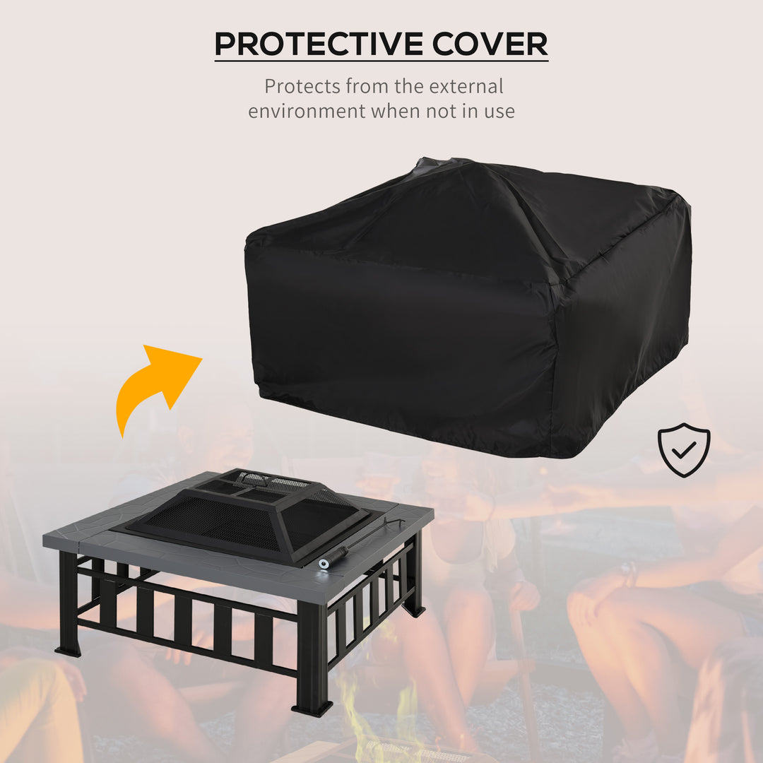 Outsunny Metal Large Firepit Outdoor Square Fire Pit Brazier w/ Rain Cover, Lid, Log Grate for Backyard, Camping, BBQ, Bonfire, 86 x 86 x 54cm, Black
