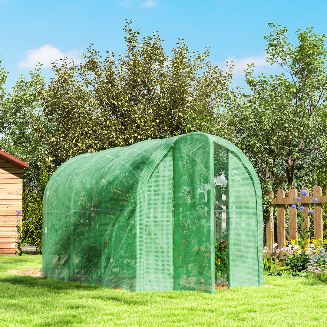 3 x 2 x 2m Polytunnel Greenhouse with Hinged Door, Walk-in Grow House Tent with PE Cover and Galvanised Steel Frame, Green