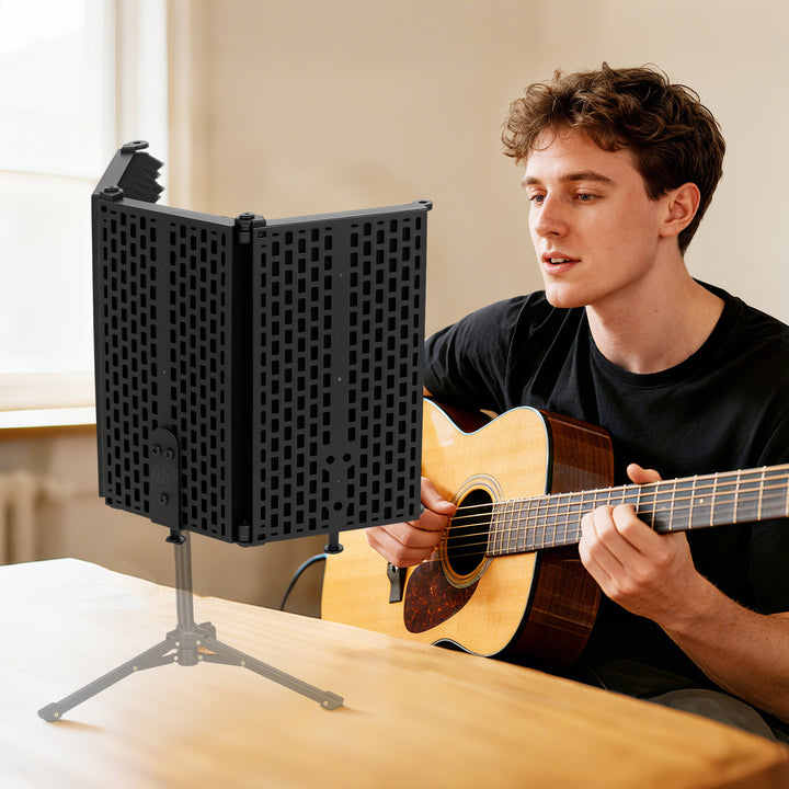 Studio Microphone Isolation Shield, Foldable Adjustable Recording Studio Equipment, 3-Panel High Density Absorbent Foam Shield with 3/8" Threaded Mount