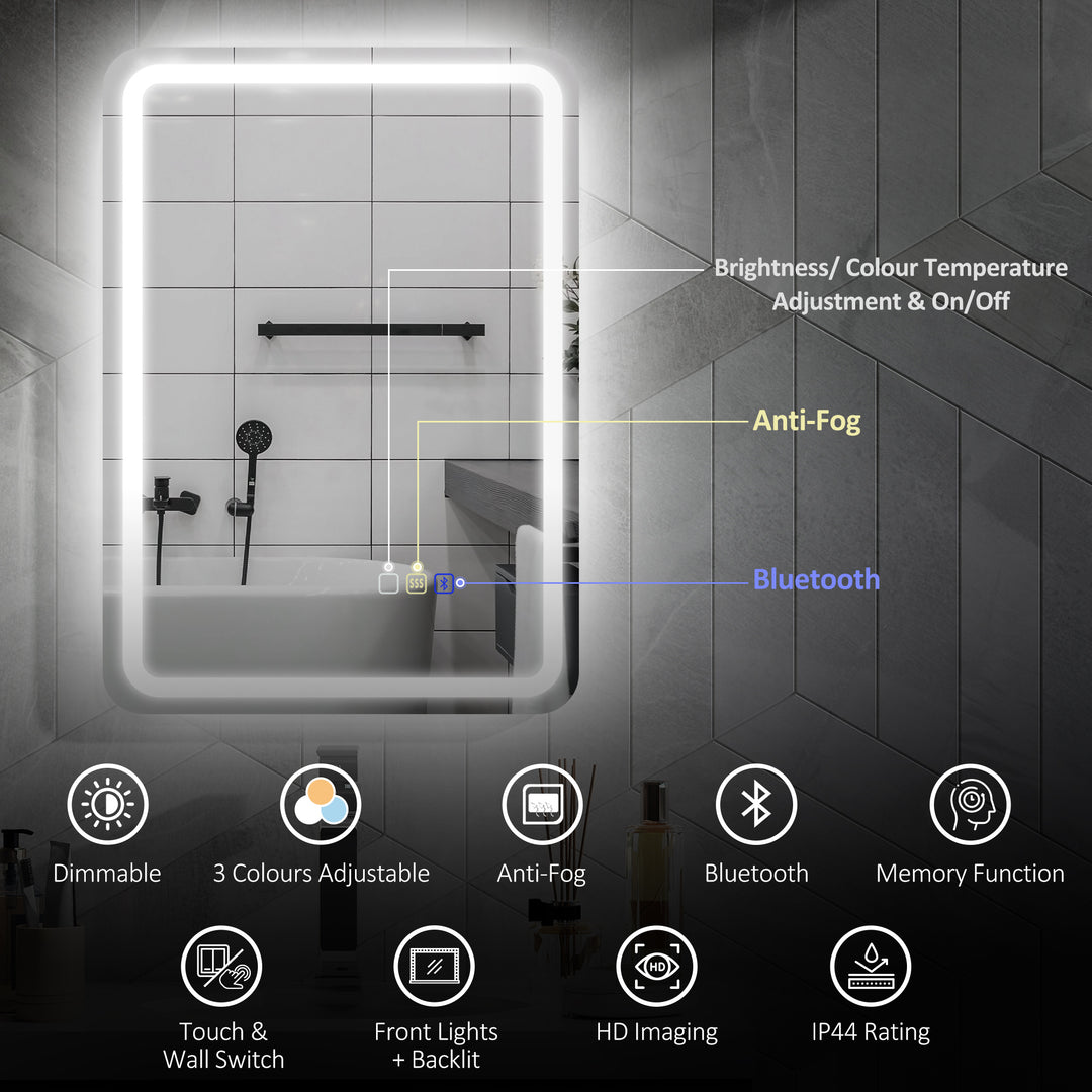 70 x 50 cm Bluetooth Bathroom Mirror - Silver-Tone