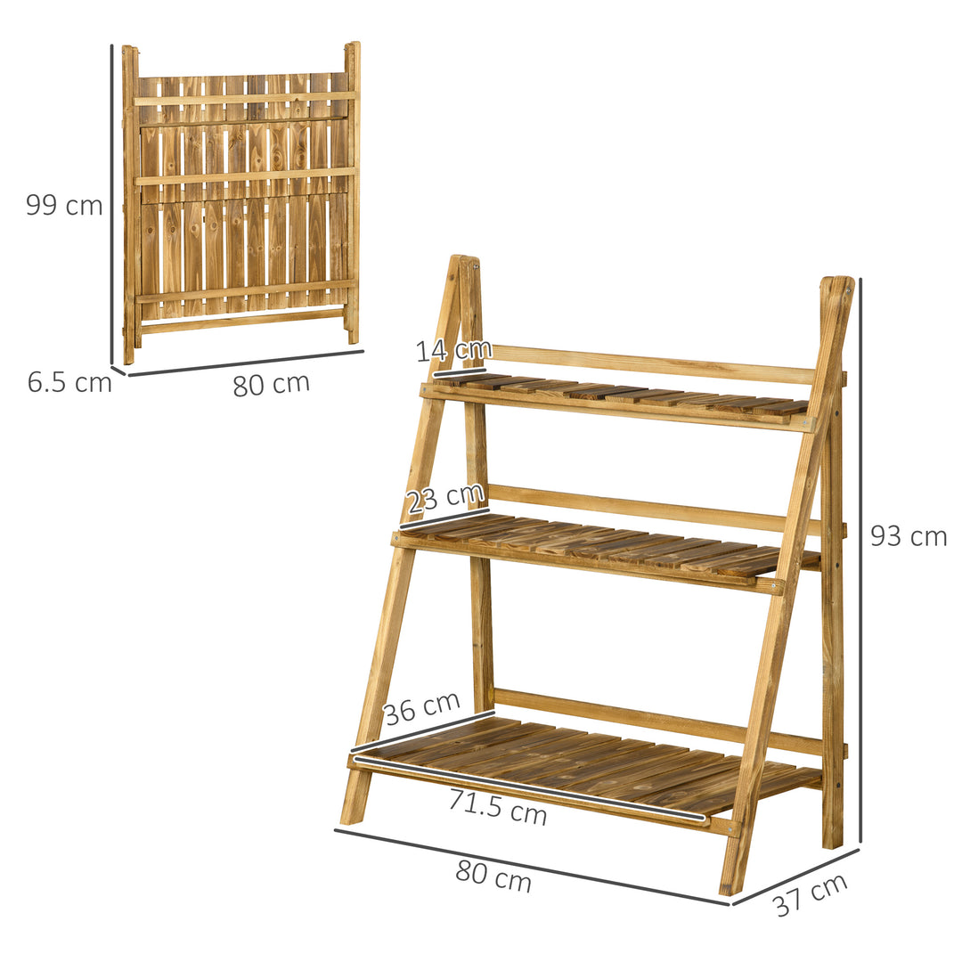 Wooden Folding Flower Pot Stand 3 Tier Garden Planter Display Ladder Gardener Storage Shelves Rack Herb Holder (80L x 37W x 93H cm)