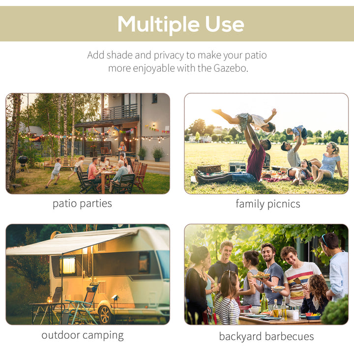 MCL 3 x 2.5m Patio Metal Gazebo Door Window Awning Wall Mount Canopy Outdoor Sunshade with Extended Shelter Cream White