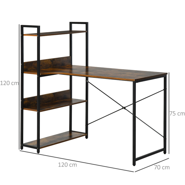 Office Desk with Storage Shelves, 120 CM Computer Desk, Industrial Study Table with Metal Frame for Home Office Small Space, Rustic Brown