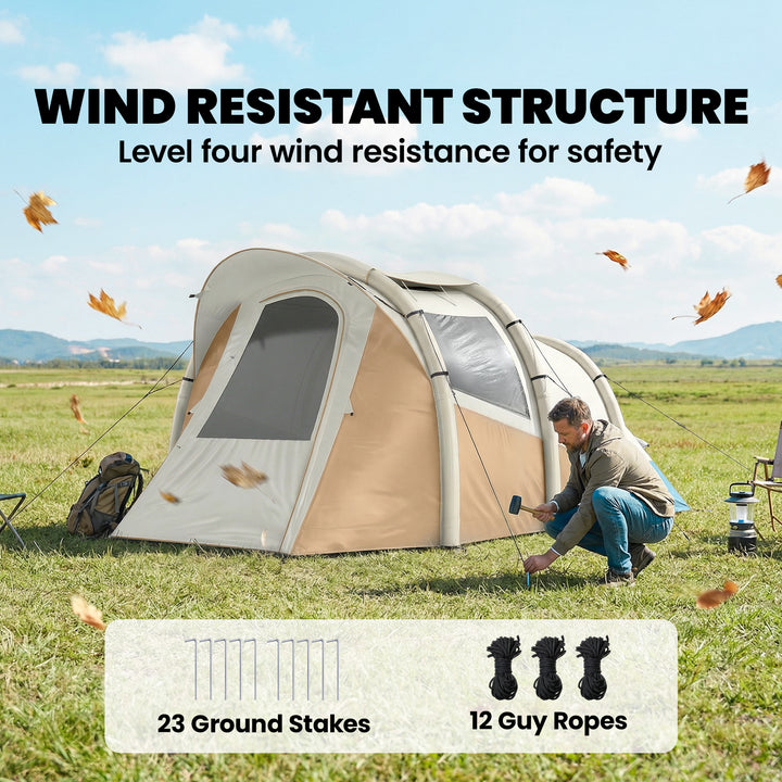 Inflatable Camping Tent w/ Air Pump, Easy Setup 2-3 Person Blow Up Ten