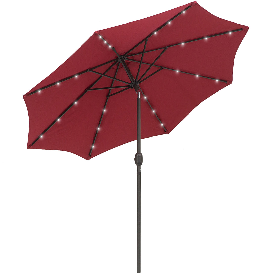MCL 2.7m Patio Garden Umbrella Outdoor Parasol with Tilt Crank and 24 LEDs Lights (Red)