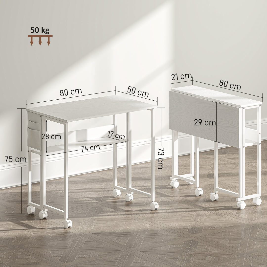 80 cm Drop Leaf Writing Work Desk - White