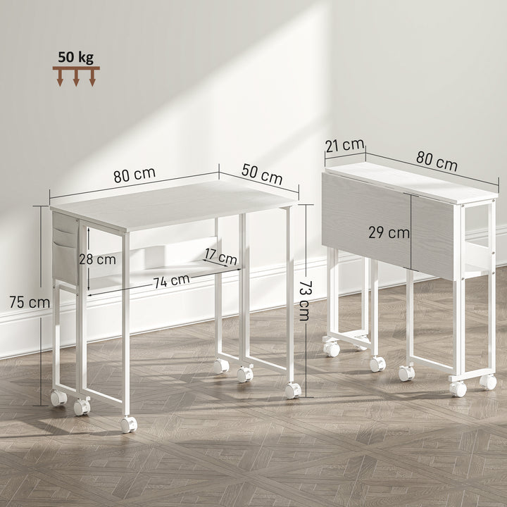 80 cm Drop Leaf Writing Work Desk - White