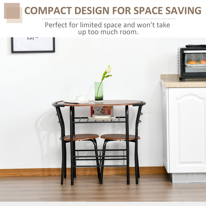 3-Piece Dining Table Set , Metal Frame Wood Top Breakfast Bar Table Set for 2, Dining Table w/Storage Shelf & 2 chairs