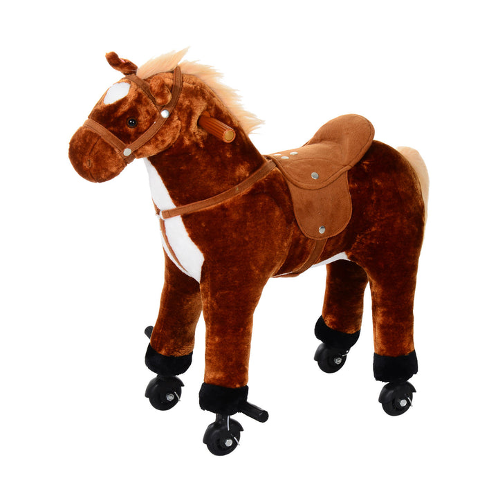MCL Plush Walking Horse Ride On Toy with Wheels and Realistic Sounds Rocking Horse for Girls Boys 2+ Years Old, 50cm Tall, Brown