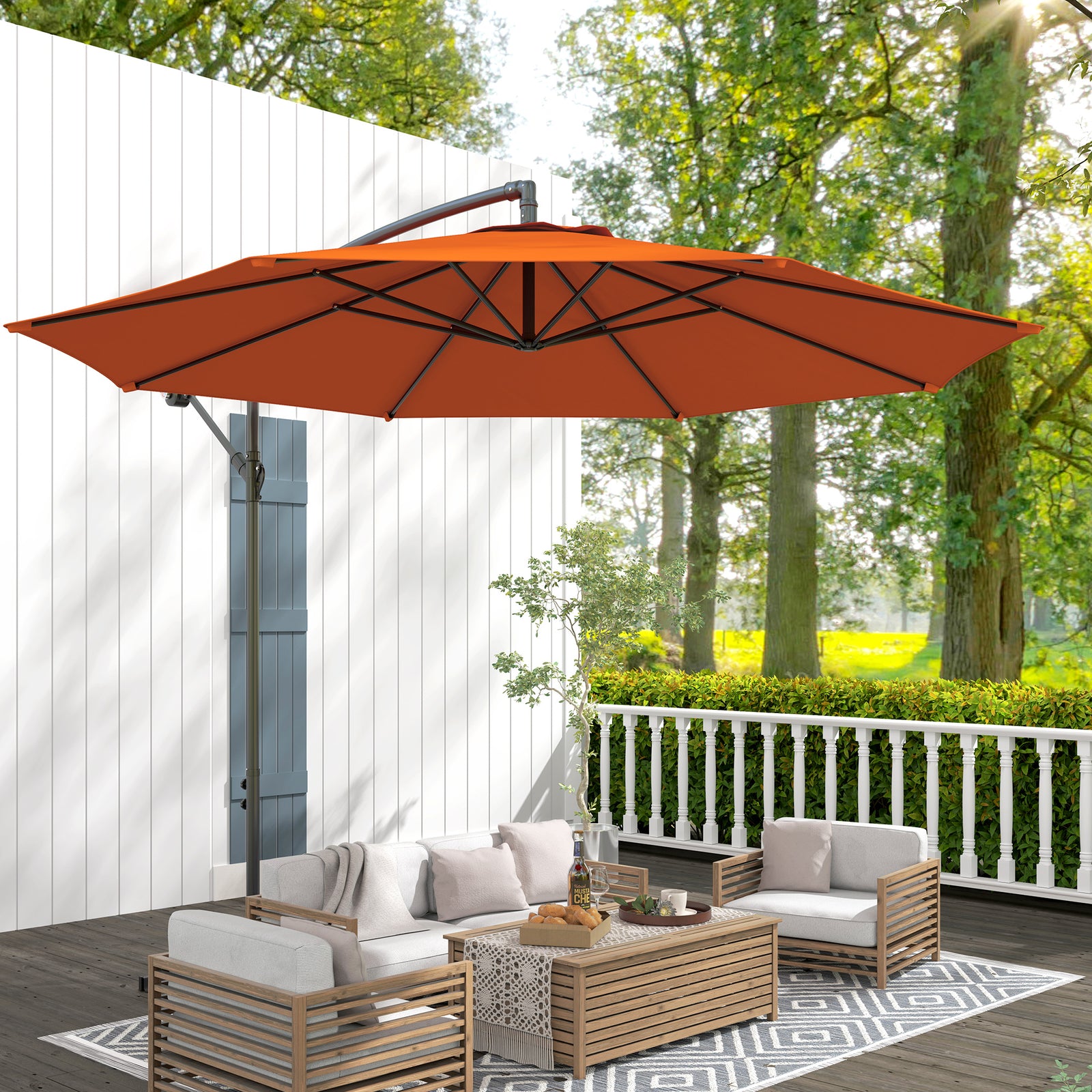 2.45m Overhanging Cantilever Parasol, with Cross Base - Orange