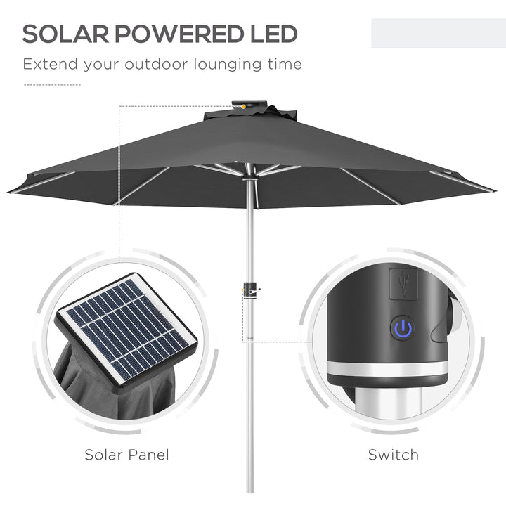 3m Parasol, with Solar-Powered LED Lights - Grey