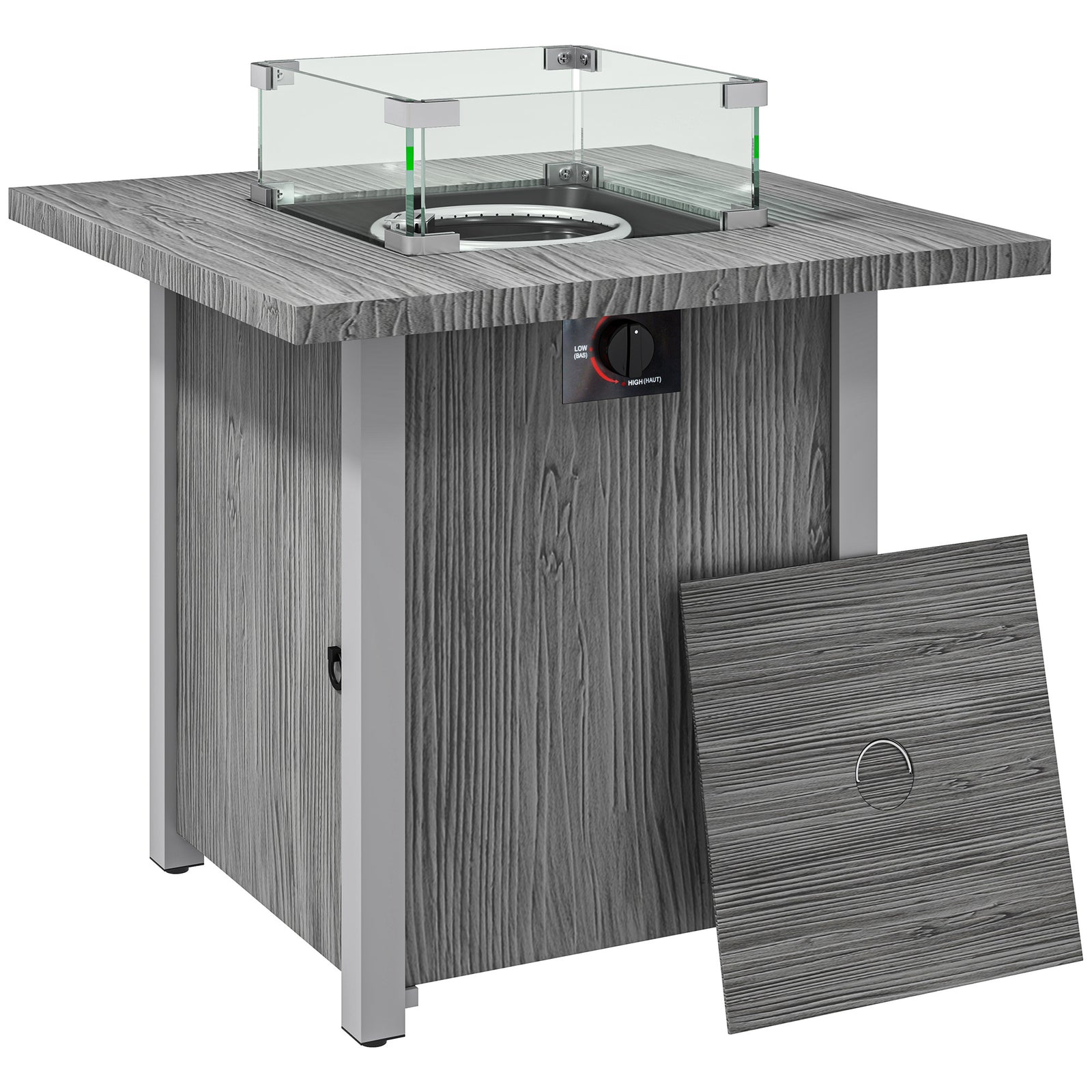 50,000 BTU Gas Fire Pit Table, with Cover - Dark Grey
