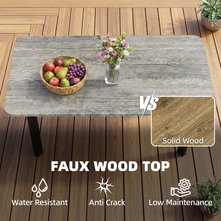 Outdoor Garden Coffee Table, Garden Table with Slatted Wood Plastic Co