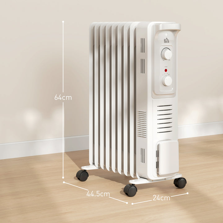 2000W Quiet Oil Filled Radiator, 9 Fin Energy Efficient Portable Electric Heater with 3 Heat Settings, Adjustable Thermostat, Safety Tip Over, Overheat Protection, for Home, White