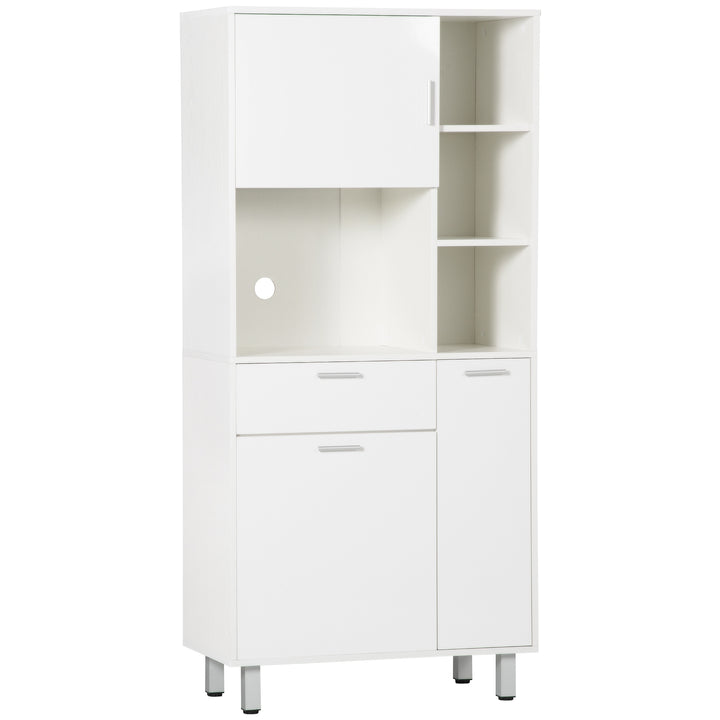 Kitchen Cupboard, Modern Kitchen Storage Cabinet with Shelves and Drawer, Free Standing Kitchen Units, 166 cm, White