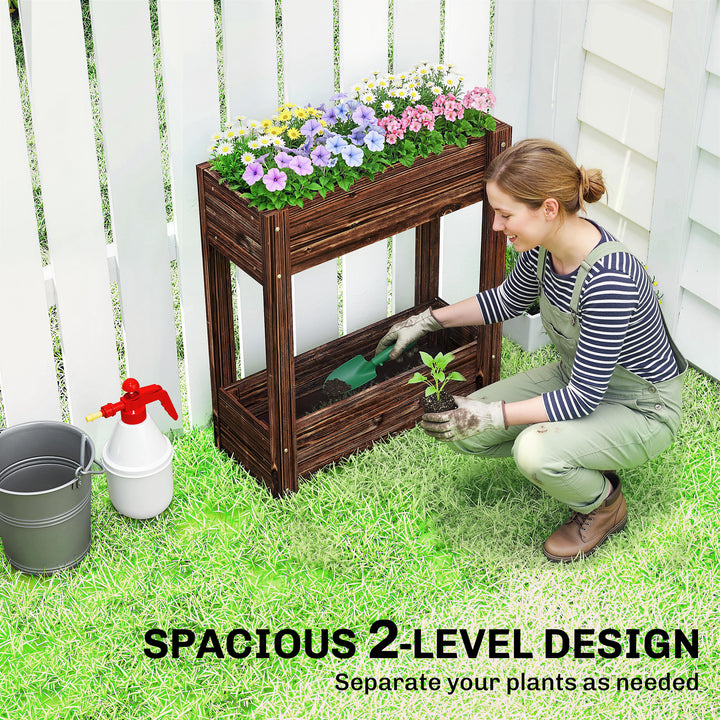 2-Tier Wooden Raised Planter, Raised Garden Bed on Legs with Drainage 